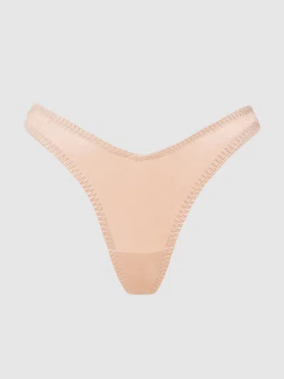 Frederick's Of Hollywood Rising Star Liquid Satin Tanga In Neutral