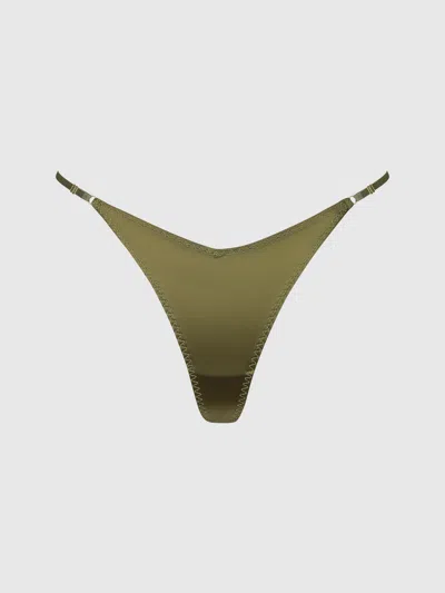 Frederick's Of Hollywood Rising Star Liquid Satin Thong In Olive