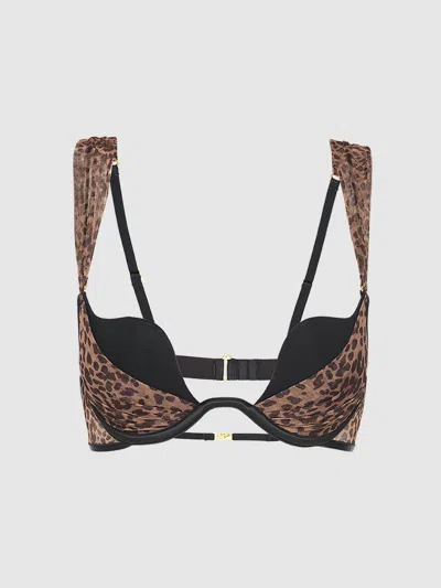 Frederick's Of Hollywood Rising Star Plunge Push Up Bra In Alanza Fine Mesh In Brown