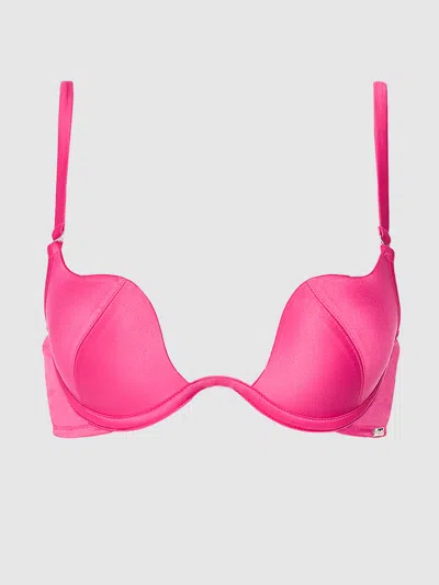 Frederick's Of Hollywood Rising Star Plunge Push Up Bra In Petra Satin In Pink