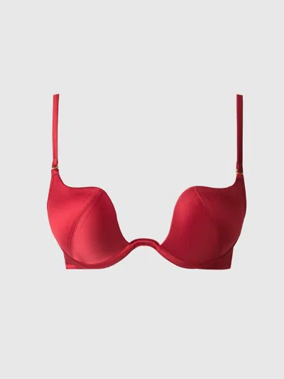 Frederick's Of Hollywood Rising Star Plunge Push Up Bra In Petra Satin In Red