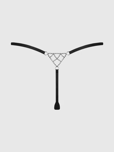 Frederick's Of Hollywood Rising Star Rhinestone Net Back G-string In Black