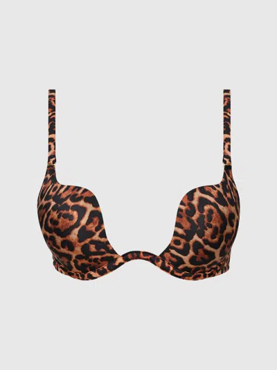 Frederick's Of Hollywood Rising Star Swirl Plunge Push Up Bra In Brown