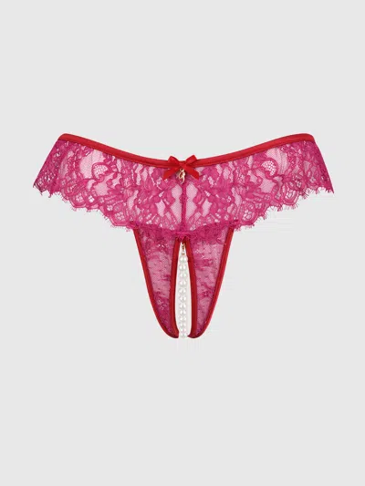 Frederick's Of Hollywood Rosalind Lace & Pearl Crotchless Thong In Multi