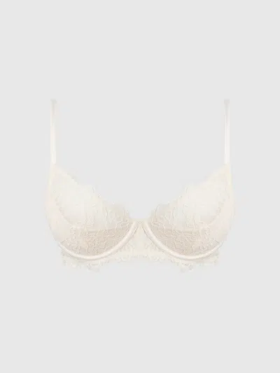 Frederick's Of Hollywood Rosalind Lace Cup Bra With Satin Half Cup In White