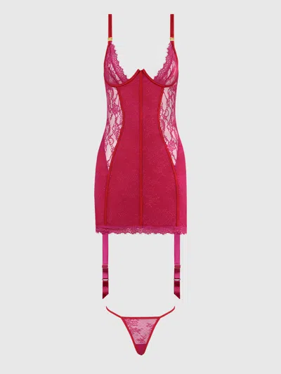 Frederick's Of Hollywood Rosalind Satin & Lace Underwire Chemise In Multi