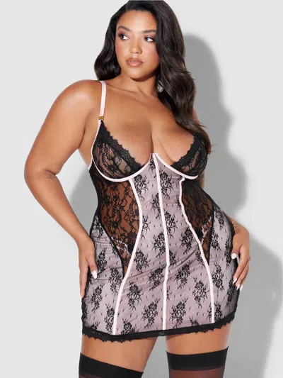 Frederick's Of Hollywood Rosalind Satin & Lace Underwire Chemise In Multi