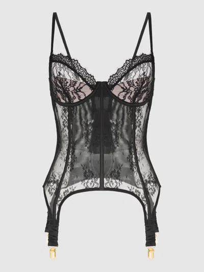 Frederick's Of Hollywood Rosalind Satin & Lace Underwire Lace Cup Corset In Black