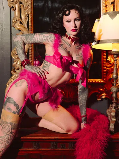 Frederick's Of Hollywood Scarlett Marabou & Mesh Openable Cup Bra In Pink