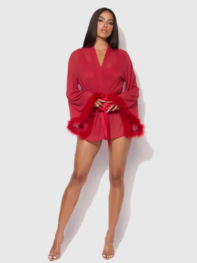 Frederick's Of Hollywood Scarlett Marabou & Mesh Short Robe In Multi
