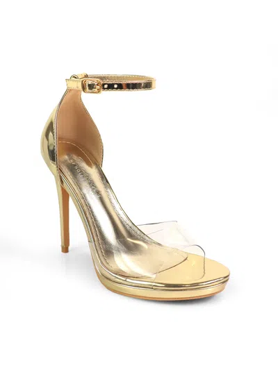 Frederick's Of Hollywood Stacy Ankle Strap Heels In Gold