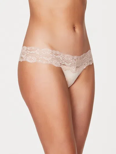 Frederick's Of Hollywood Stretch Cotton & Lace Thong In Neutral