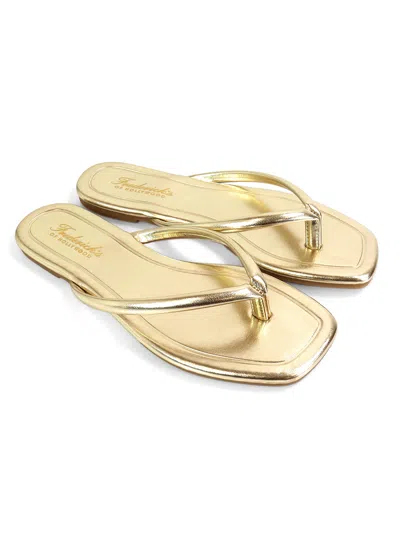 Frederick's Of Hollywood Tallulah Thong Flat Sandal In Gold