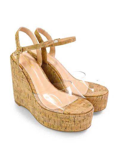 Frederick's Of Hollywood Tony Peep Toe Wedges In Brown
