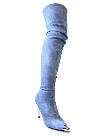 Frederick's Of Hollywood Una Thigh High Boots In Blue