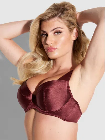 Frederick's Of Hollywood Va Va Voom Satin Full Figure Push Up Bra In Burgundy