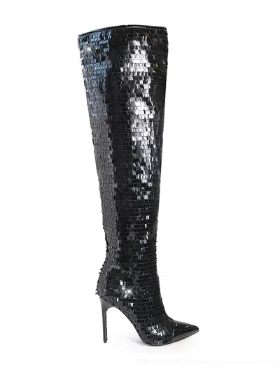 Frederick's Of Hollywood Vitoria Sequin Knee High Boots In Black