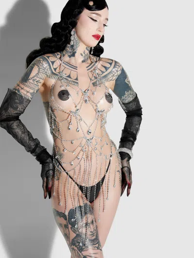Frederick's Of Hollywood Ziggy Butterfly & Rhinestone Chemise In Silver