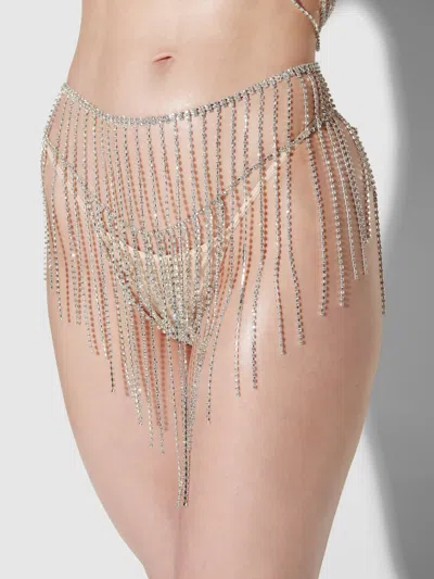 Frederick's Of Hollywood Ziggy Dangle Rhinestone Skirt In Silver
