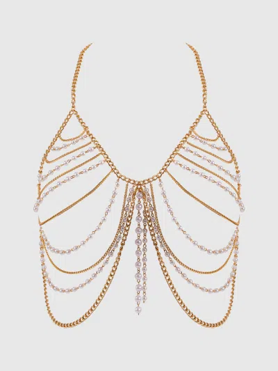 Frederick's Of Hollywood Ziggy Pearl & Chain Draped Bralette In Gold