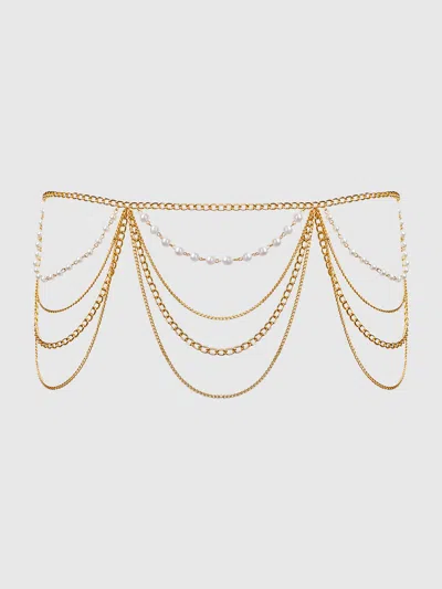 Frederick's Of Hollywood Ziggy Pearl & Chain Draped Garter In Gold