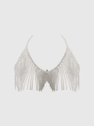 Frederick's Of Hollywood Ziggy Rhinestone Dangle V-neck Bra In Metallic