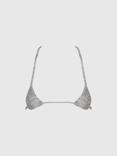 Frederick's Of Hollywood Ziggy Rhinestone Mini Triangle Top In Silver