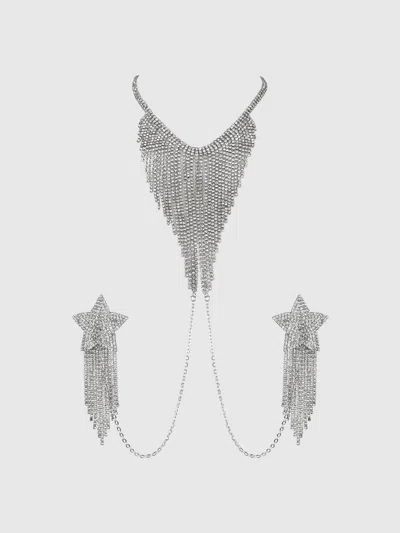 Frederick's Of Hollywood Ziggy Rhinestone Neck Halter And Pasties In Metallic
