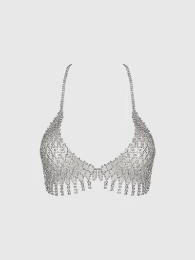 Frederick's Of Hollywood Ziggy Rhinestone Net Bra In Silver