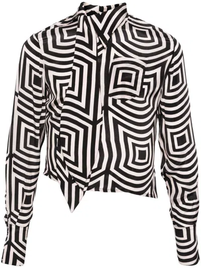 Frederik Taus Black Geometric-print Satin Shirt