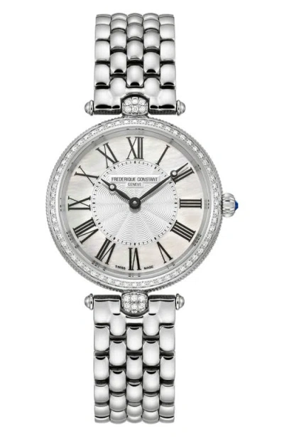 Frederique Constant Art Deco Diamond Bracelet Watch, 30mm In Silverone