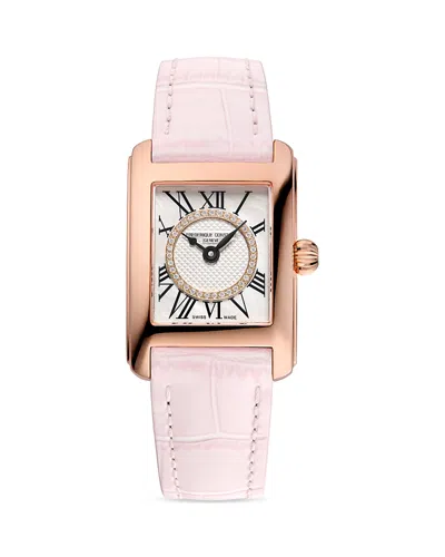 Frederique Constant Women's Swiss Classic Carree Diamond (1/20 Ct. T.w.) Blush Leather Strap Watch 23mm