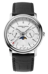 Frederique Constant Men's Swiss Classics Business Timer Black Leather Strap Watch 40mm In Black