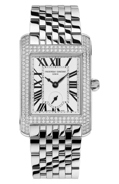 Frederique Constant Classic Carrée Diamond Bracelet Watch, 25.2mm X 36mm In Silver