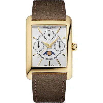 Frederique Constant Classic Carrée Moonphase Leather Strap Watch, 42.3mm X 30mm In Brown