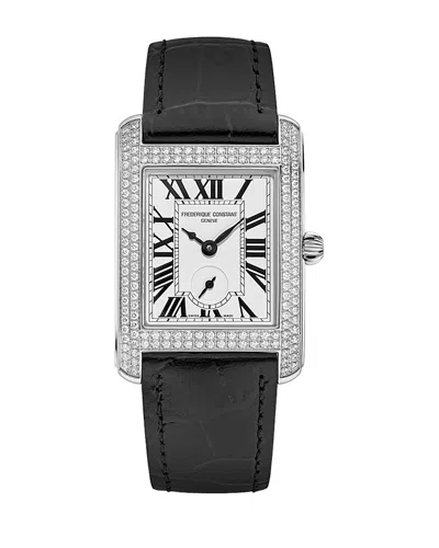 Frederique Constant Women's Swiss Carree Small Seconds Diamond (1-1/5 Ct. T.w.) Black Leather Strap Watch 25mm