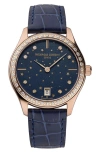 Frederique Constant Classic Leather Strap Watch, 36mm In Blue/rose Gold