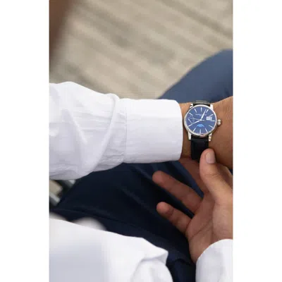 Frederique Constant Classic Manufacture Blue Power Reserve Big Date Automatic Leather Strap Watch, 4