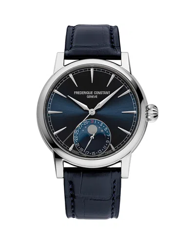 Frederique Constant Men's Swiss Automatic Classic Moonphase Date Manufacture Blue Leather Strap Watch 40mm