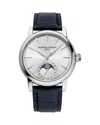 Frederique Constant Men's Swiss Automatic Classic Moonphase Date Manufacture Blue Leather Strap Watch 40mm In Silver/blue