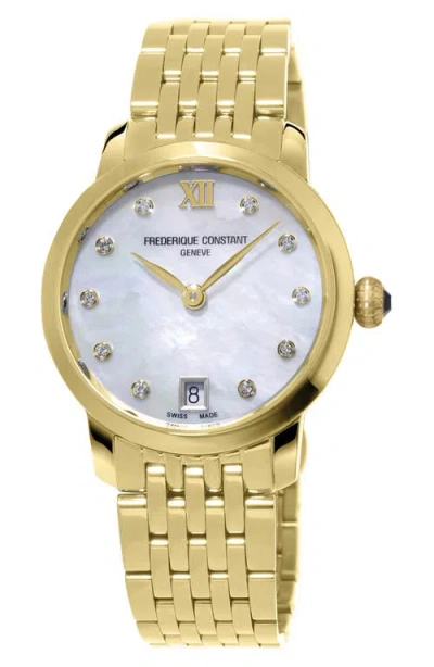 Frederique Constant Classic Slimline Diamond Bracelet Watch, 30mm In Goldone