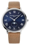 Frederique Constant Classic Slimline Moonphase Leather Strap Watch, 39mm In Multi
