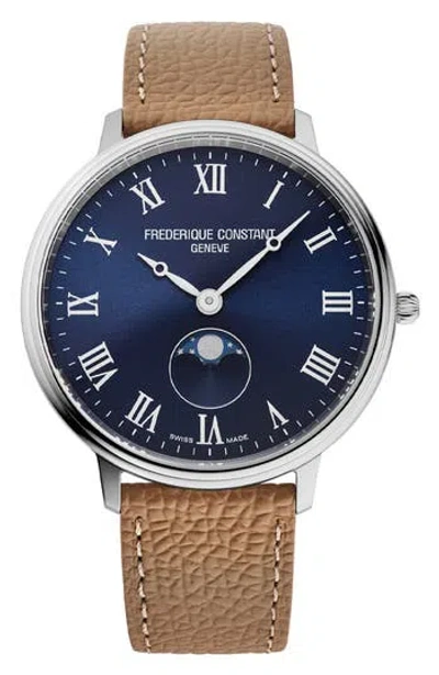Frederique Constant Classic Slimline Moonphase Leather Strap Watch, 39mm In Multi