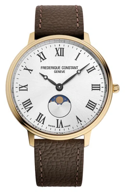 Frederique Constant Classic Slimline Moonphase Leather Strap Watch, 39mm In Multi