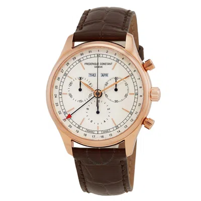 Frederique Constant Classics Quartz Chronograph Triple Calendar 40mm In Brown/pink/white/rose Gold Tone/gold Tone