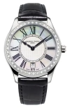 Frederique Constant Classics Diamond Leather Strap Watch, 36mm In Silverone