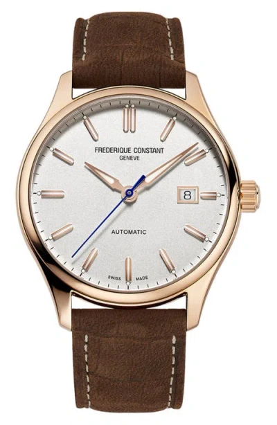 Frederique Constant Men's Swiss Automatic Classic Index Brown Leather Strap Watch 40mm