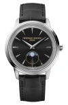 Frederique Constant Classics Moneta Moon Phase Black Leather Strap Watch, 37mm