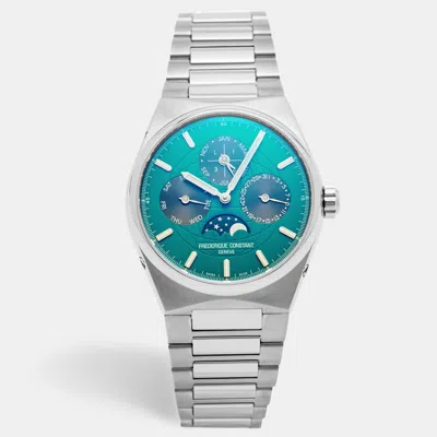 Pre-owned Frederique Constant High Life 'uae Year Of The Fiftieth' Fc-775lng4nh1b Turquoise Dial Stainless Steel Men's Wristwatch  In Silver