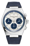 Frederique Constant Men's Swiss Automatic Chronograph Highlife Navy Leather Strap Watch 41mm In Silverone